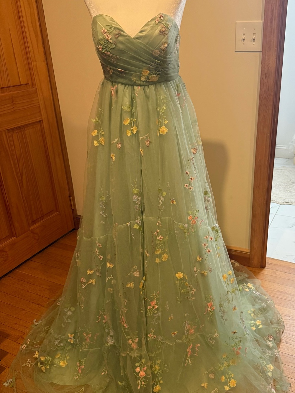 Strapless Green Floral Tulle Girls' Dress